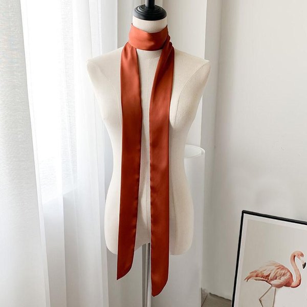 Bufanda Estrecha De SatéN Y Seda Para Mujer 5X190Cm PañUelo De Cuello Color SóLido Bufandas De Cuello Bufanda Larga De Seda Cinta Para Bolso DIY Cinta Para Cabeza Cuello Cabello 200Cm-image