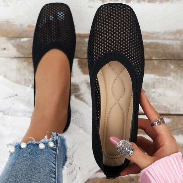 Damskie OkrąGłE PłAskie Buty Z Dzianiny W Jednolitym Kolorze, Wsuwane Buty, Codzienne, OddychająCe Baletki Damskie, Siatkowe, PłAskie Buty, Mokasyny Damskie 43-image