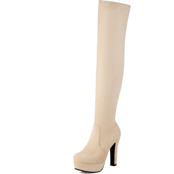 Moda Moda Damskie Kozaki Za Kolano Zimowe Kozaki Do Kolana Kobiety Buty Na Platformie Wysokie Obcasy DłUgie Kozaki Damskie Buty DużY Rozmiar 45 46 39 Beige-image