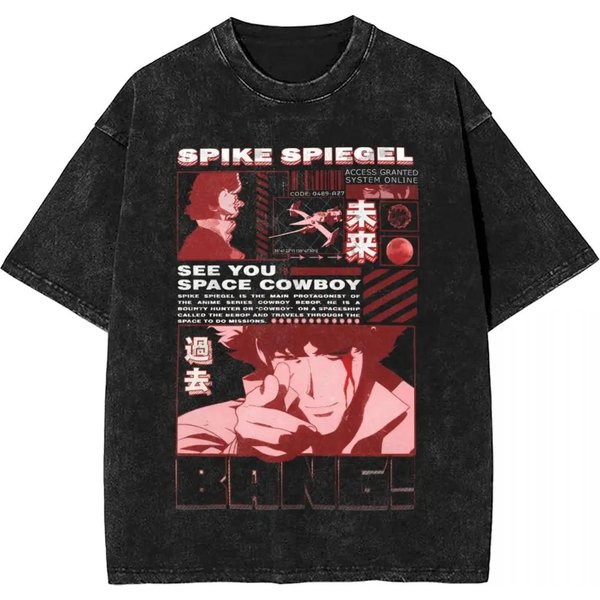 2026 Manga Cowboy Bebop Spike Spiege Camiseta GráFica Lavado Vintage Oversize Mujer Hombre Camisetas Manga Corta AlgodóN Suave Camiseta Ropa Hombre Mujer S Rojo-image