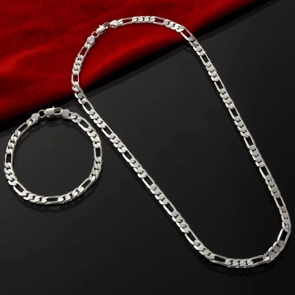 Noble ReciéN Llegado, Cadena De Plata De Ley 925 De 4MM Para Hombres Y Mujeres, Pulsera, Collar, Conjunto De JoyeríA Para Mujer, Regalos De Navidad, Dijes Para Boda 40Cm And 20Cm Brown-image