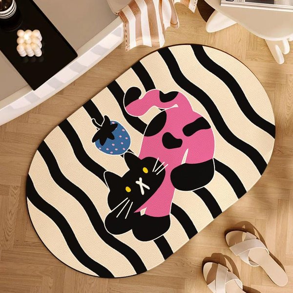 Alfombrilla De Suelo De Tierra De Diatomeas Para Gato De Dibujos Animados Alfombrilla Absorbente Antideslizante Para Puerta De BañO Alfombrilla De Suelo Para Inodoro BañO 50 * 80Cm-image