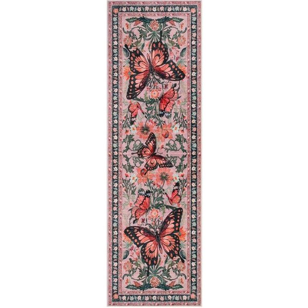 Vintage Kwiatowy Motyl Dywanik Biegacz AntypośLizgowy Zmywalny DłUgi Dywan Kuchnia Sypialnia Korytarz WejśCie WystróJ Domu Dywanik PodłOgowy 60X180Cm 24X71Inch-image