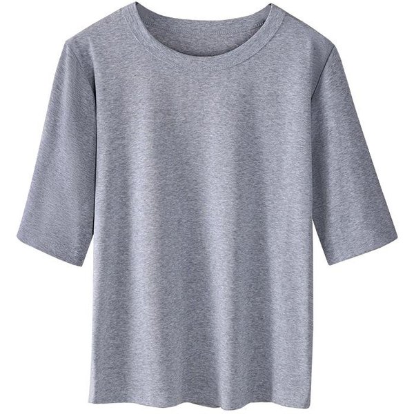 Nueva Camiseta BáSica De Mujer De Color SóLido Con Cuello Redondo Y Mangas De Cinco Puntos Top Interior Para La Cintura 3XL Gray-image