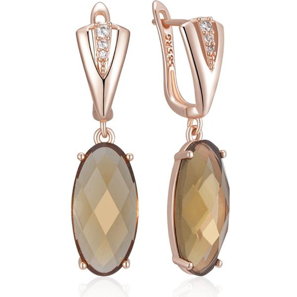 Pendientes Colgantes Ovalados Grandes Marrones De Zirconia Natural Color Oro Rosa Moda Simple Para Mujer Boda Novia JoyeríA Fina-image