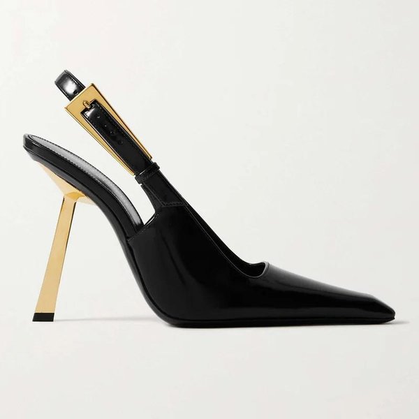 Nuevos Zapatos De TacóN Alto De Verano Para Mujer, Punta Afilada, Estilete, Moda, Zapatos Individuales Con Hebilla De Charol, Tacones Altos 38 Black-image