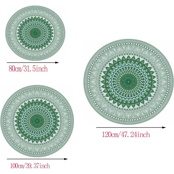 Zielony Mandala OkrąGłY Dywan Flanelowy AntypośLizgowa Mata PodłOgowa Do Sypialni Przestrzeni Do Jogi Medytacji Boho Chic WystróJ Domu Pomysł Na Prezent 90Cm-Dia.-image