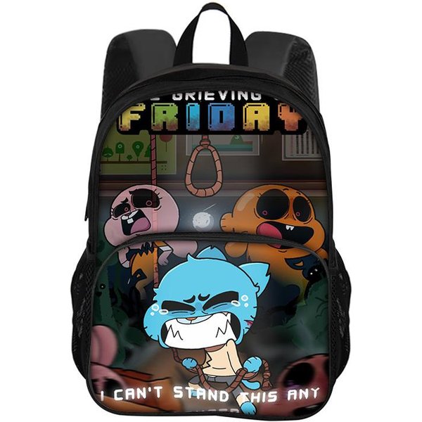 El IncreíBle Mundo De Gumball Mochila Redonda Frontal Mochila Dibujos Animados Anime Impreso Estudiante NiñOs Y NiñAs Mochila Nueva-image