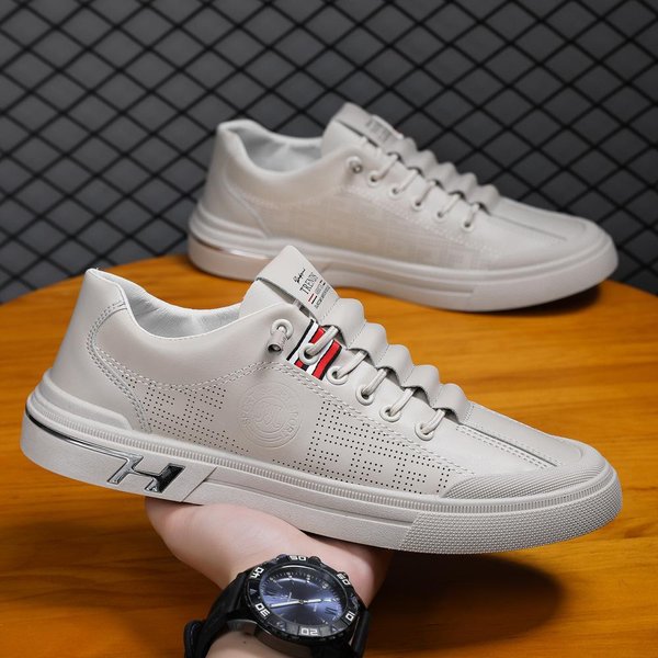 Zapatos Blancos Para Hombre, Primavera, Nuevos Zapatos De Cuero Transpirables De Moda, Zapatos Planos Simples Y Ligeros De Moda Para Hombre 44-image