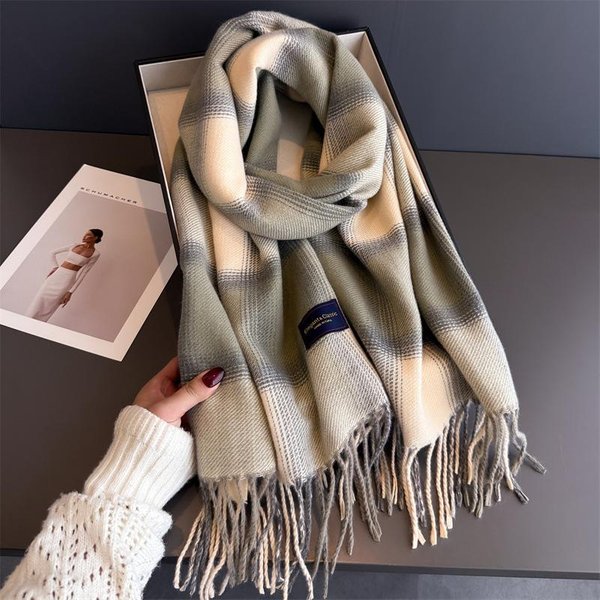 Bufanda Cuadros De Cachemira De Lujo Para Mujer Chal CáLido De Invierno Y Bandana Envolvente Pashmina Larga Con Borlas Foulard Femenino Manta Gruesa 66X200Cm Gray-image