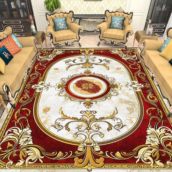 Alfombras De Sala De Estar DecoracióN Alfombra Roja Dorada Europea Alfombras De ÁRea Para Dormitorio Alfombras De ÁRea Grande Para Vestidor SalóN Alfombrillas Antideslizantes Para Suelo 160*200Cm-image