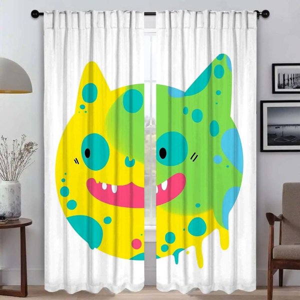 Zabawne ZasłOny ZaciemniająCe Dla Kota Na ZasłOnę Okienną Z Kamerą Do Pokoju 2 Panele ZasłOny Do WnęTrza Domu Dekoracja Na Halloween W50Xh70Cmx2Pcs-Cl-image