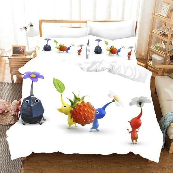 Ropa De Cama ColeccióN Pikmin Juego ImpresióN 3D NiñOs NiñAs TamañO Twin Queen Funda NóRdica Funda De Almohada Cama NiñOs Adultos Moda Textil Para El Hogar EU Single(135X200Cm) Beige-image