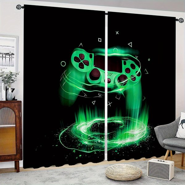 ZasłOny Gamingowe Draperie DziecięCe Gamer Gry Wideo Zestaw ZasłOn Dla ChłOpcóW Nowoczesny Kontroler Do Gier ZasłOna MateriałOwa Zielony Gamer 2 Sztuki 135W245H(Cm)53X96In&Grommet Top-image