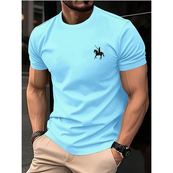 Camiseta De Verano Para Hombre 100% AlgodóN, Moderna, Casual, Holgada, Deportiva, Con Estampado De PatróN De Caballero, Cuello Redondo, Manga Corta, Top XL-image