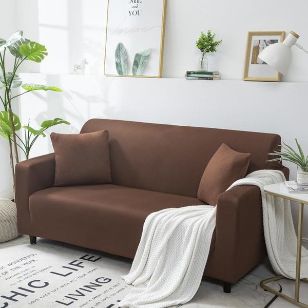 Fundas De Sofá EláSticas De Color SóLido Para Sala De Estar, Funda EláStica Para SillóN, Funda Para Sofá, Protector Seccional En Forma De L Para Esquina Small(90-140Cm)1Pc Café Claro-image