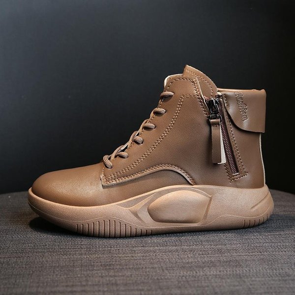 Nueva VersióN Coreana De Primavera De Zapatos Blancos PequeñOs De CañA Alta Para Estudiantes Femeninas, Zapatos Muffin VersáTiles, Zapatillas De Deporte Para Mujer 40 MarróN-image