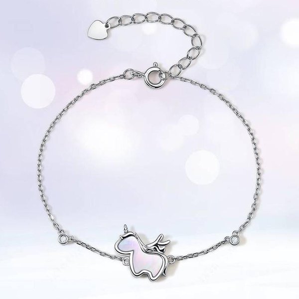 Pulsera Y Brazalete De Plata De Ley 925 Con Charm De Unicornio Para Mujeres NiñAs Fiesta Boda Moderno Regalo De Navidad Accesorios De JoyeríA White-image