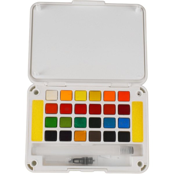 Pintura De Acuarela 24 Colores Brillantes Secado RáPido Alta Transparencia Set De Pintura De Acuarela Con Pincel White-image