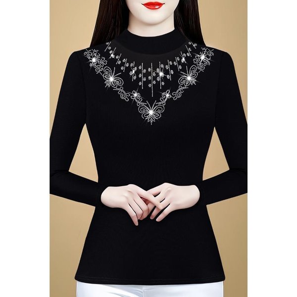 Nueva Camisa Base Elegante Ajustada De Invierno Con Cuello Semi Alto VersáTil Top Temperamento Color SóLido Camiseta De Manga Larga 4XL Beige-image