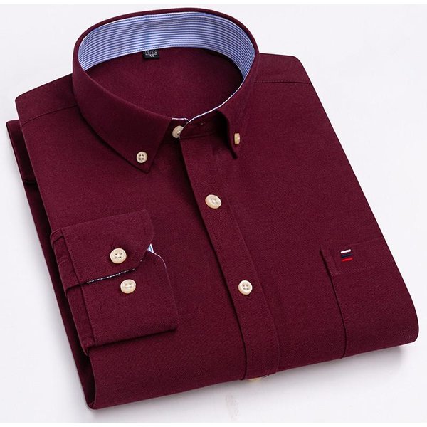 MęSka Koszula 100% BawełNa Z DłUgim RęKawem W Kratę Oxford Casual Jednolity Kolor Nadruk Regularny KróJ Formalna Koszula Do Sukienki Oversize 7XL 6XL 5XL 39 Koloru Czerwonego Wina-image