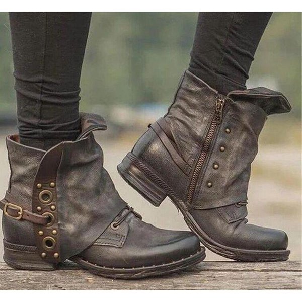 Moda Kobiety Nowe Casual KróTkie Buty Jesień Zima Retro Kobiety Buty Moda Pluszowe Sznurowane PłAskie Botki Kostki Plus Size Zapatos De Mujer 38 Gray-image