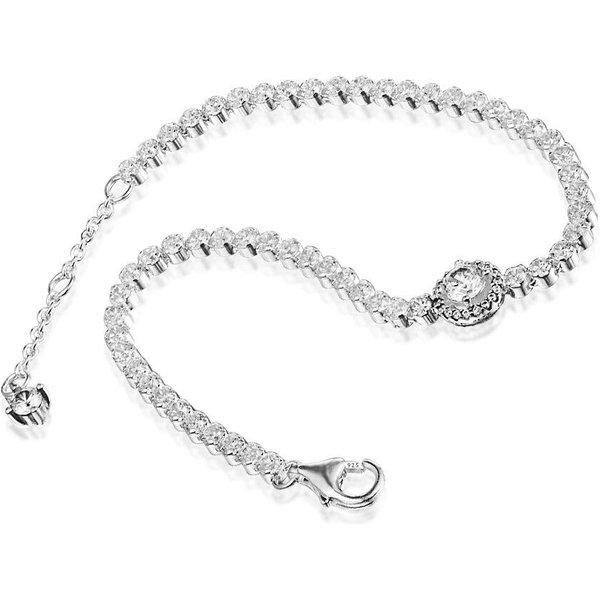 JoyeríA Plata 925 Pulsera Tenis Halo Brillante Plata De Ley Charms Originales 20Cm White-image