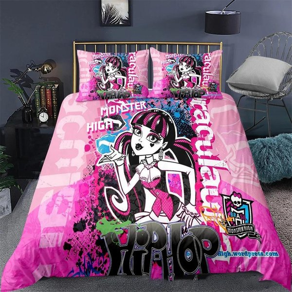 ColeccióN De Ropa De Cama Monster High Impresa En 3D Funda NóRdica Cubre EdredóN Para Dormitorio TamañO Individual Doble King Funda De Colcha Textil Para El Hogar 23 Piezas 135X200Cm-2Pcs White-image