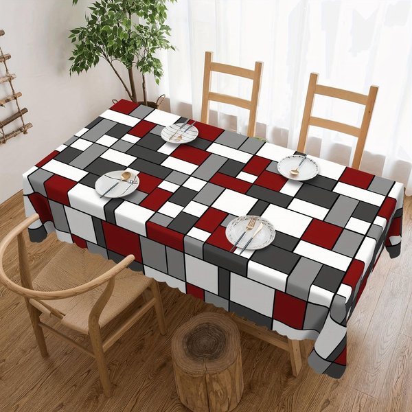 Abstrakcyjny Geometryczny WzóR Obrus Dekoracja Domu Czerwony BiałY Szary Blok KoloróW ProstokąTny Pokrowiec Na Stół Dekoracja StołU Kuchennego Jadalnianego 140X180Cm-image