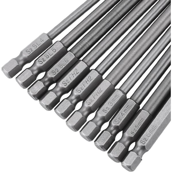 Juego De 10 Puntas De Destornillador MagnéTicas BST De VáStago Hexagonal De 14 Pulgadas De 100 Mm De Largo (Cabeza Hexagonal Ranurada+Cruz)-image