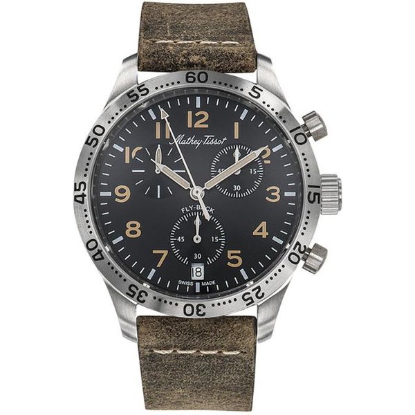 Mathey-Tissot Flyback Type 21 CronóGrafo Correa De Cuero Esfera Negra Cuarzo H1821CHALNO Reloj Para Hombre-image