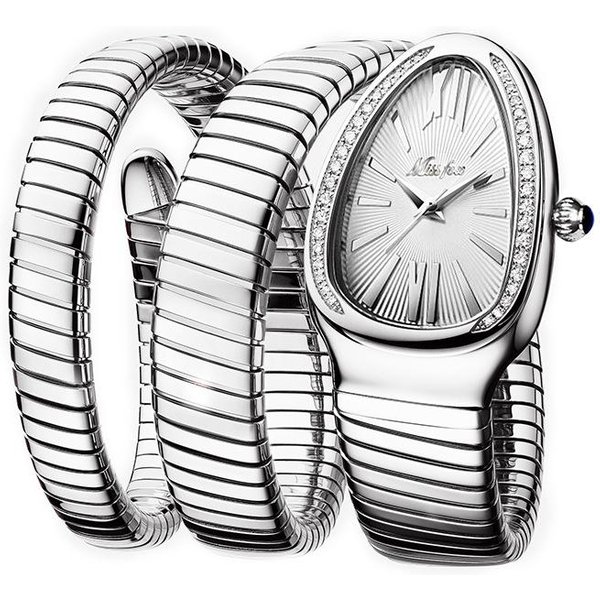 Reloj De Cuarzo Missfox Reloj Popular Para Mujer Reloj De Mujer De Alta Calidad Elegante Y Moderno Con Forma De Serpiente PequeñA De Estilo Antiguo Plata/Blanco-image