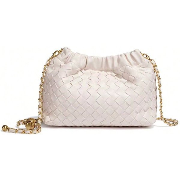 Bolso De Hombro De Moda Tejido A Mano Con Forma De Rombo Y Nube, Bolso Simple Cruzado Para Mujer White-image