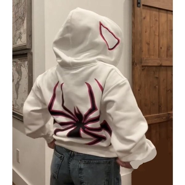 Y2K Damskie Bluzy Z Kapturem Z Nadrukami PająKóW Damskie Hip Hop Zipper Kurtka Z DłUgim RęKawem PłAszcze Jesienno-Zimowa Harajuku Casual LuźNa Bluza Z Kapturem XL-image
