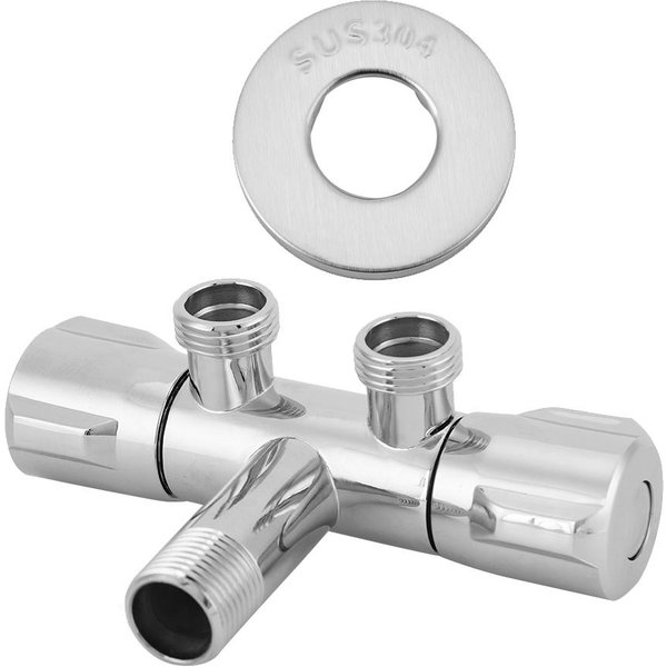 Miedziany PodwóJny PrzełąCznik Wylotowy ZawóR KąTowy Toaleta Bidet Prysznic Kran Akcesoria łAzienkowe G1 / 2 White-image