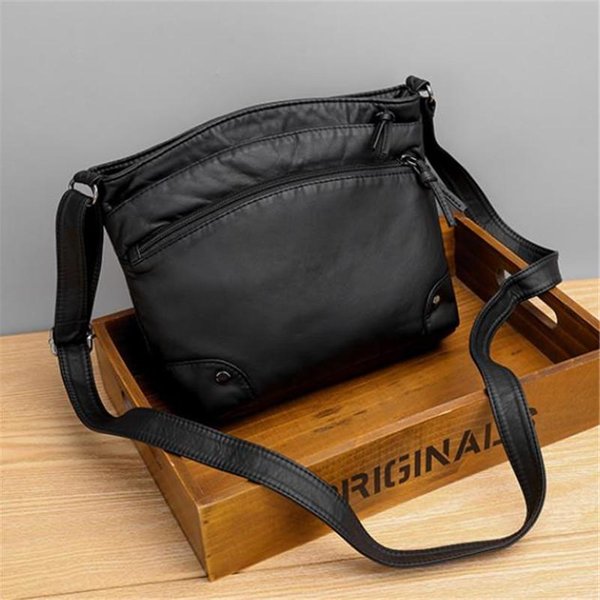 Vintage MięKka SkóRzana Torba Listonoszka, Retro Wielokieszeniowa Torba Na Ramię, Modna Damska Torba Crossbody I Portmonetka 29X22X10Cm Black-image
