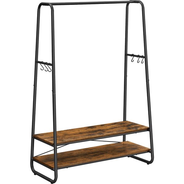 Perchero Vasagle, EstanteríA Para Ropa De Alta Resistencia Con 2 Estantes, 6 Ganchos En S Y Estructura De Acero Para Dormitorio, Estilo Industrial, MarróN RúStico Y Negro Negro-image