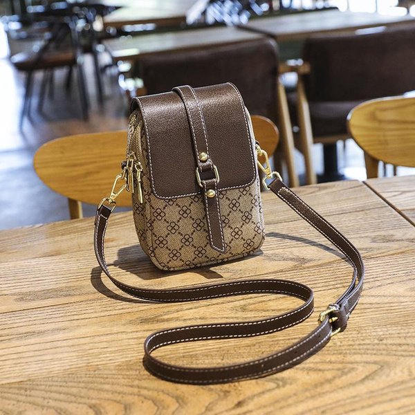Moda De Verano Mini Bolso Para TeléFono Vertical Multicapa Monedero Estampado Bolso De Mujer De Un Solo Hombro Bandolera Gray-image