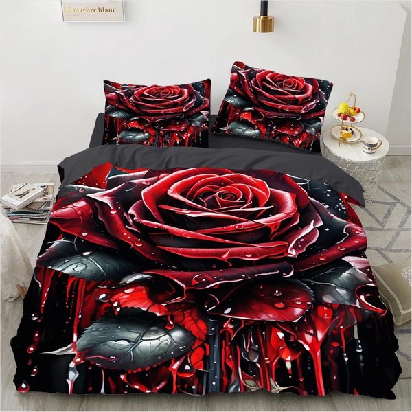 Zestaw Poszewek Na KołDrę Czerwone RóżE Rozmiar Queen King Full 3D Kwiatowa PośCiel Z Poszewkami Na Poduszki 140X200 MięKkie PośCielowe 70X133Cm 2Pcs-image