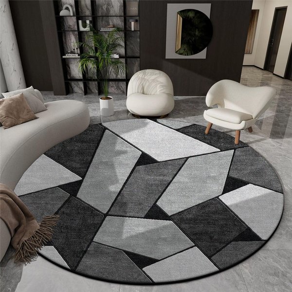 Geometryczny OkrąGłY Pluszowy Dywan Do Salonu Sypialni – MięKki AntypośLizgowy DużY Dywan PodłOgowy Diameter 100Cm(39In)-image
