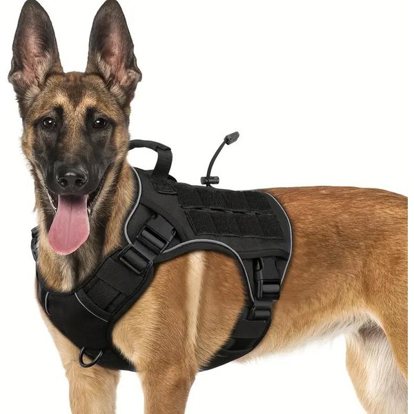 ArnéS TáCtico Ajustable Anti-TiróN Para Perros Con Asa Chaleco Militar Reflectante Para Perros Grandes Labrador (Black,M)-image