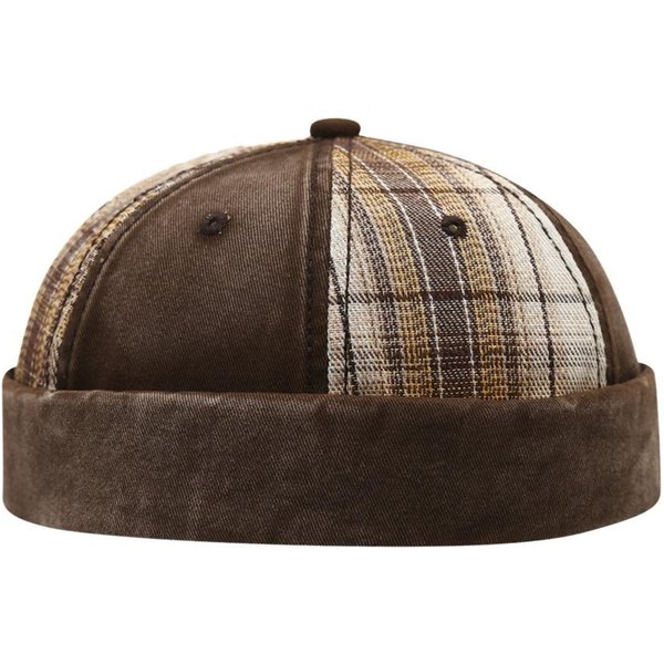 Gorra De Docker Vintage Sin Visera Lavada PuñO Enrollado Copa Redonda Ajustable AlgodóN Gorro MelóN Ropa Urbana Gray-image