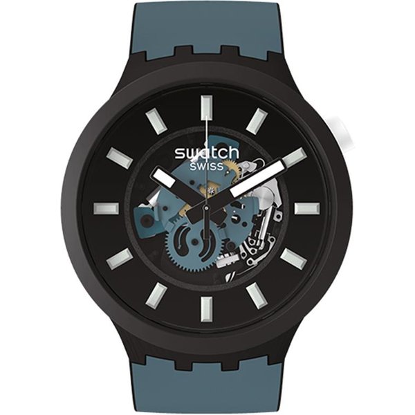 Reloj Swatch De Cuarzo Resistente Al Agua 30M Esfera Negra De 47 Mm Caja De CeráMica Correa De Silicona Relojes Unisex SB03B107 SB03B107 Gray-image