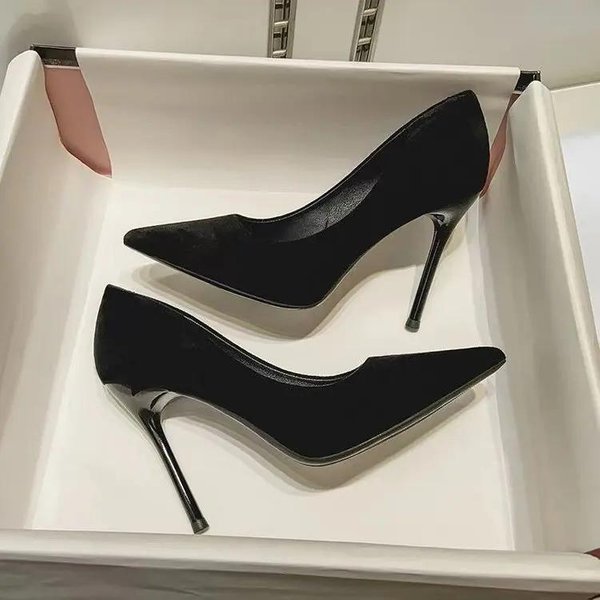 Nuevos Zapatos De SalóN De Mujer Ante Tacones Altos Zapatos Moda Zapatos De Oficina Estilete Zapatos De Fiesta Femeninos Comodidad Tacones De Mujer 43 White-image