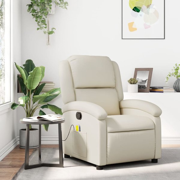 Vidaxl SillóN Reclinable Masajeador, Crema, Cuero Artificial-image