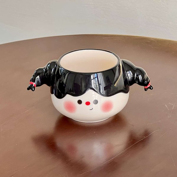 Taza De CeráMica Linda De NiñA Trenzada De Aspecto Alto Con Tapa Cuchara Taza De Café Para Desayuno De Pareja Taza De Agua Para Oficina 401-500Ml-image