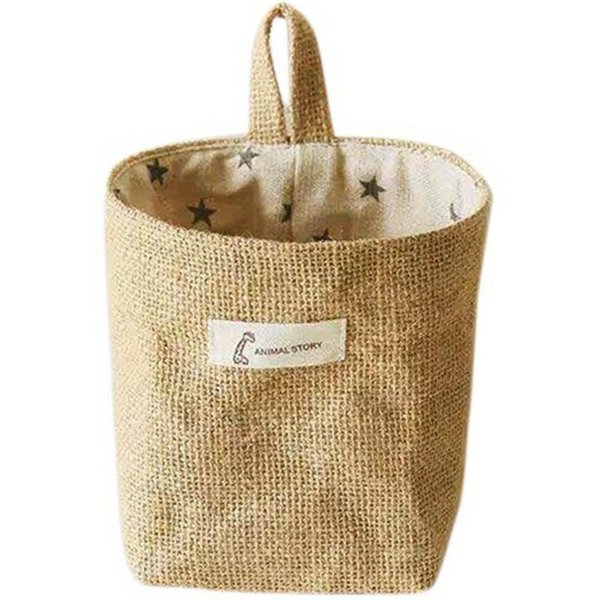Cesta De Almacenamiento De Escritorio Bolsa De Yute AlgodóN Lino Bolsillo Colgante Saco PequeñO Caja De Almacenamiento Para ArtíCulos Varios Con Asa Bolsa De Almacenamiento Para CosméTicos Gray Five-Star Beige-image
