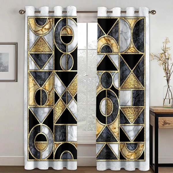 Cortinas GeoméTricas Abstractas De 2 Paneles Con Textura De MáRmol Y Estampado De Cortinas Para Dormitorio, Sala De Estar, Persianas De Piso A Techo (50Wx50H)X2(Cm)&Grommet Top-image