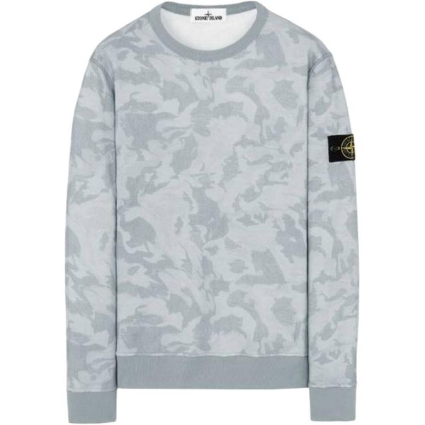 Stone Island Koszulka Z DłUgim RęKawem I OkrąGłYm Dekoltem Z Naszywką Z Logo W KamuflażU MęSka Bluza Niebieska 7215605E4-V0041 M-image