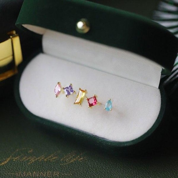 Plata De Ley 925 Coreanos 5 Piezas/Set Pendientes De BotóN GeoméTricos Moda Para Mujer JoyeríA De Desfile De Moda Oro-image